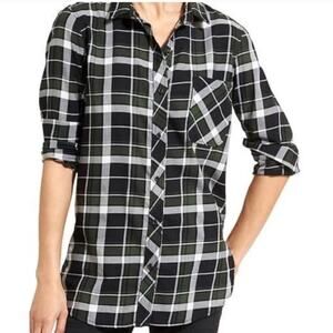 Athleta Green & Black Plaid Cotton Button Down Shirt Size XXS
